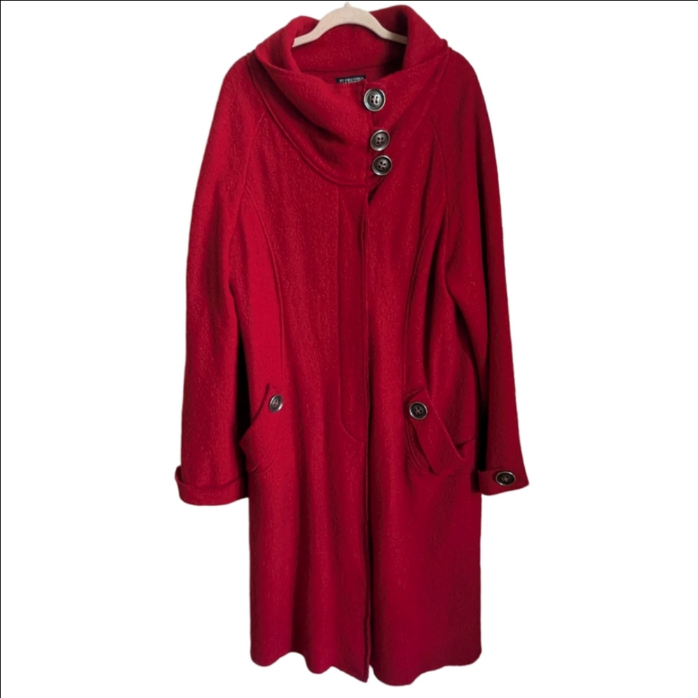 ET DIEU CRÉA LA FEMME French Red Lagenlook Knee Length BoiledWool Coat Size 16
